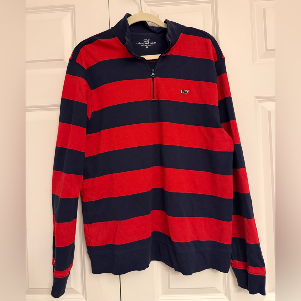 Vineyard Vines Men’s Navy And Red Striped Quarter-Zip